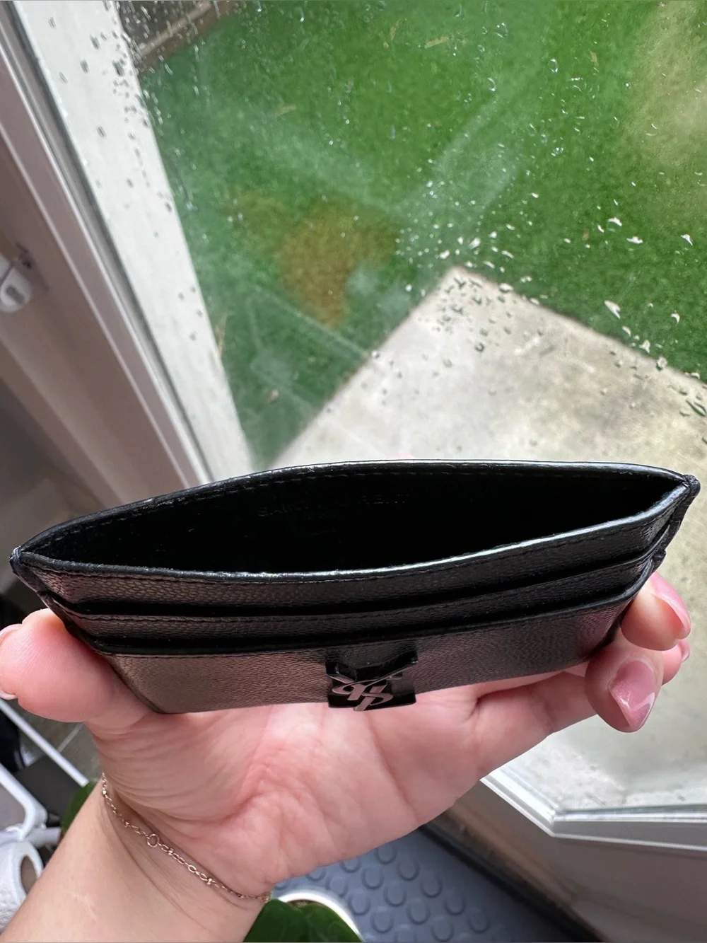Saint Laurent Black Textured Leather YSL Card Holder